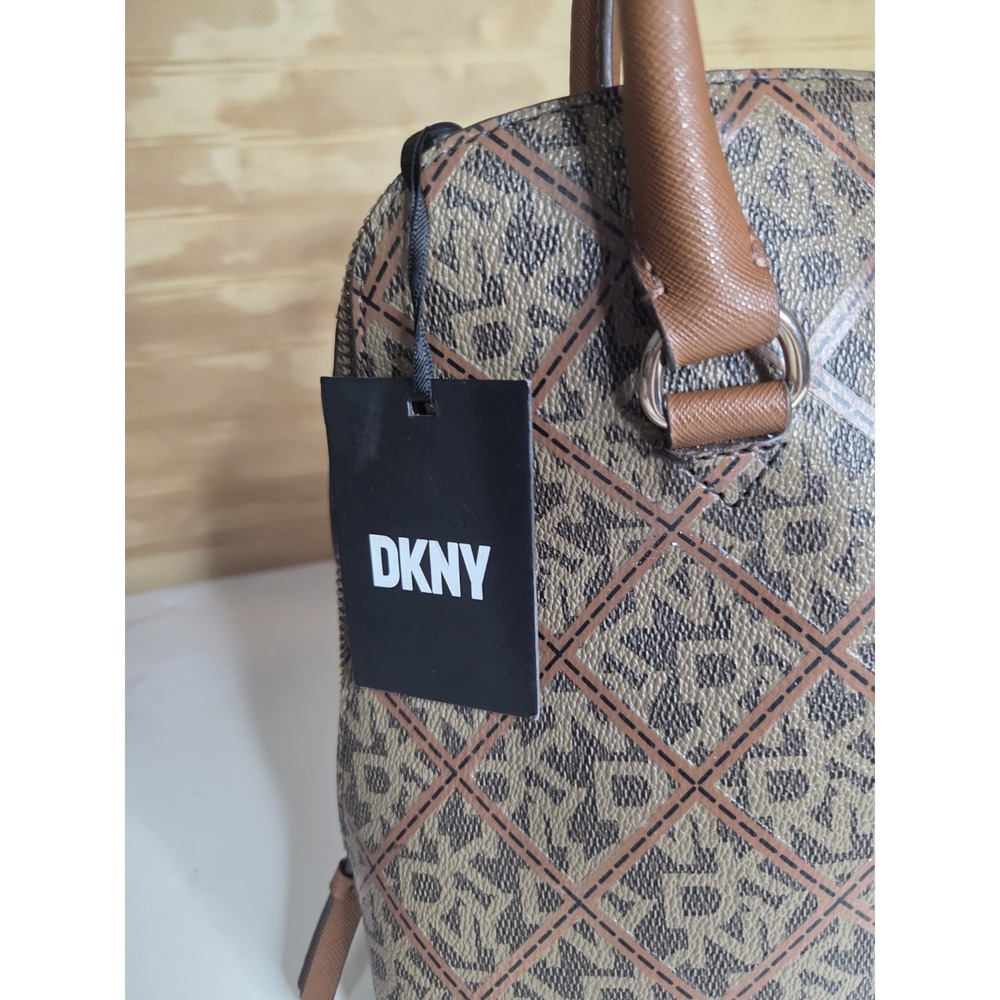 DKNY "Bryant" Dome Satchel In Monogram Brown New with Tag Bag Purse - Picture 2 of 5